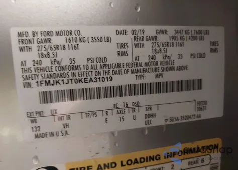 2019 Ford Expedition Max Xlt z USA, uszkodzony, nr VIN 1FMJK1JT0KEA31019